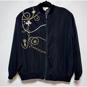Joyce Vintage Maximalist Embellished Bomber Jacket Women's 16 Zip Mob Wife Chic